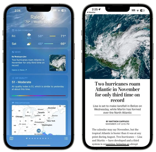 宁江苹果14维修分享iPhone 14手机如何看天气时顺带看新闻 