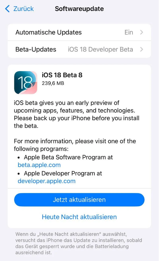 宁江苹果手机维修分享苹果 iOS / iPadOS 18 开发者预览版 Beta 8 发布 